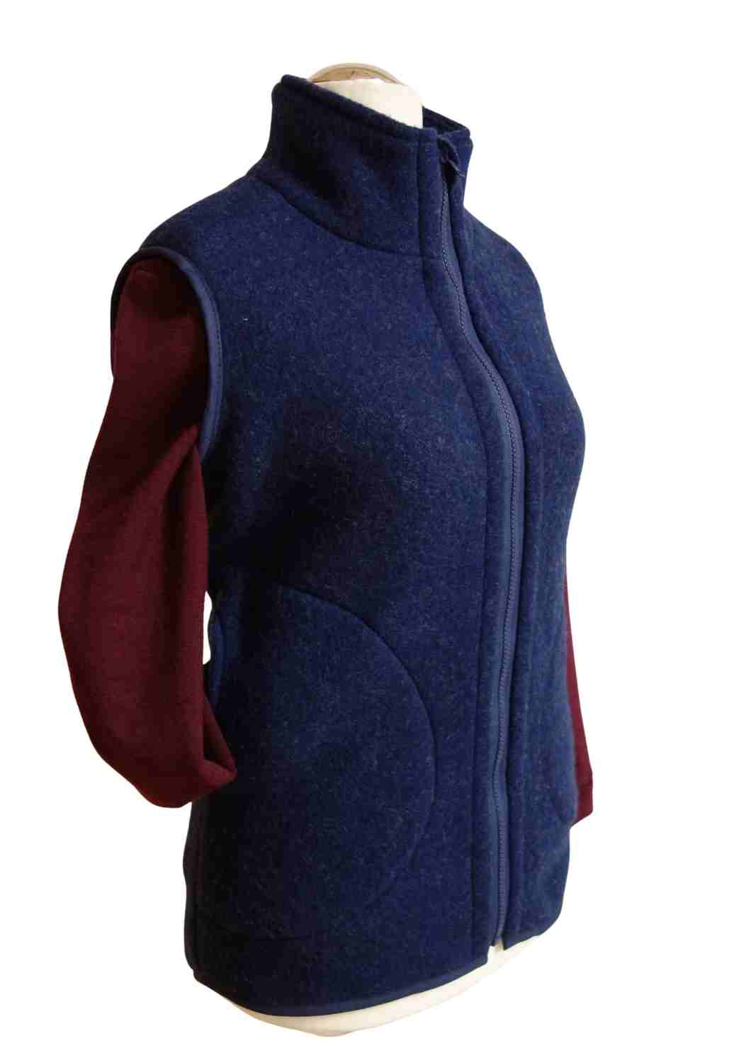 Zip-In Wollfleeceweste Damen "Springkraut" aus 100% Merinowolle, dunkelblau