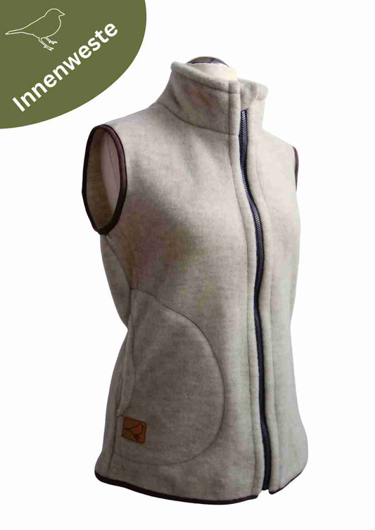 Zip-In Wollfleeceweste Damen "Springkraut" aus 100% Merinowolle, perlgrau