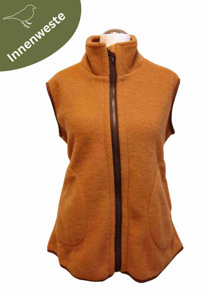 Zip-In Wollfleeceweste Damen "Springkraut" aus 100% Merinowolle, zimt