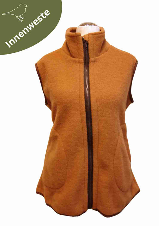 Zip-In Wollfleeceweste Damen "Springkraut" aus 100% Merinowolle, zimt