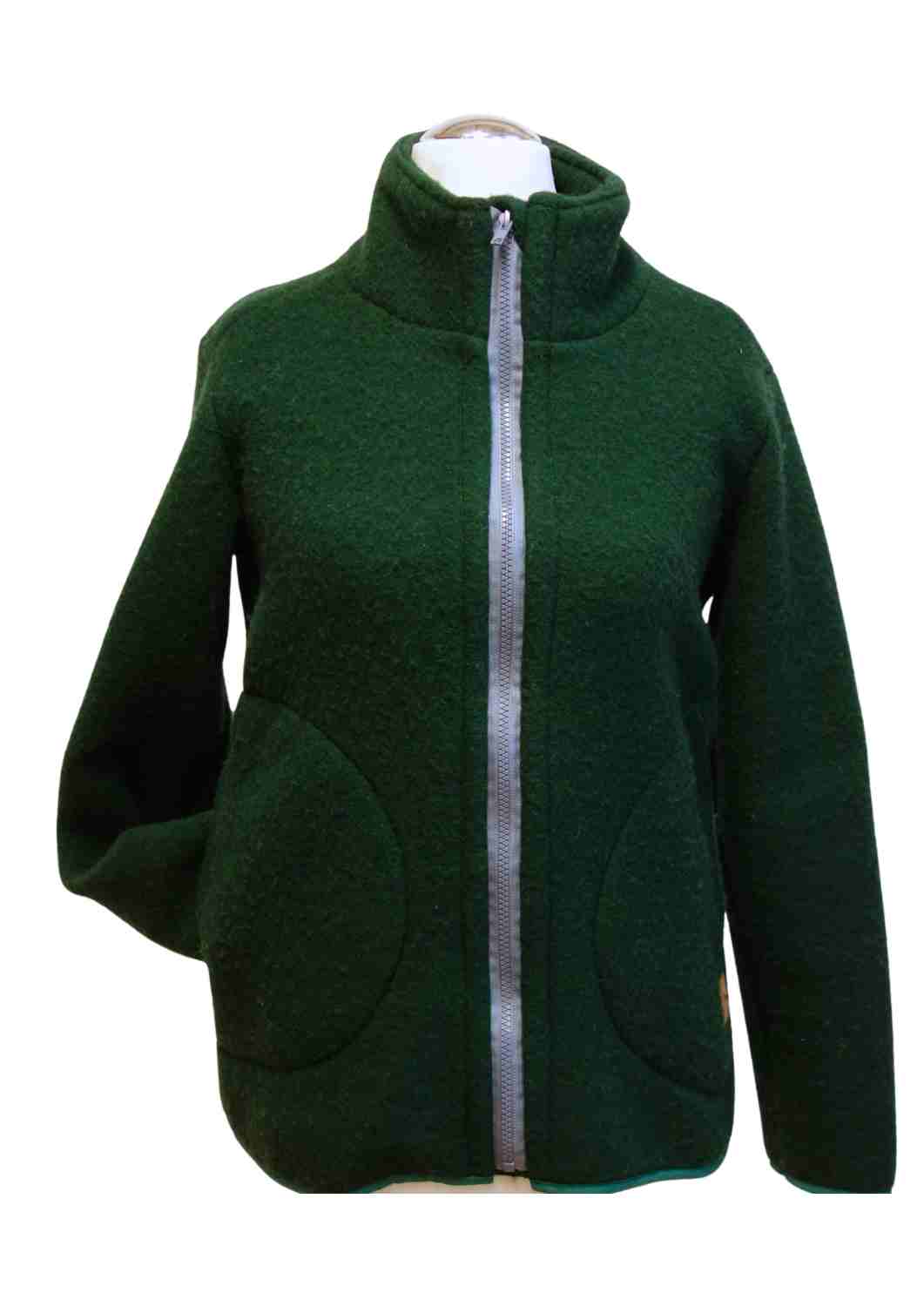 Zip-In Wollfleecejacke Damen "Heidekraut" aus 100% Merinowolle, tannengrün
