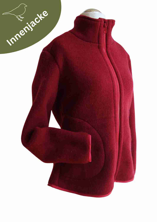 Zip-In Wollfleecejacke Damen "Heidekraut" aus 100% Merinowolle, dunkelrot
