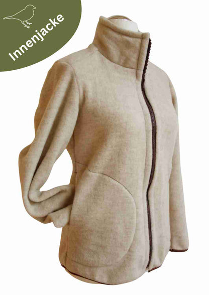 Zip-In Wollfleecejacke Damen "Heidekraut" aus 100% Merinowolle, perlgrau