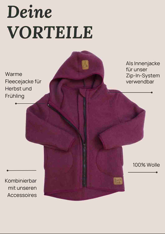 Wollfleecejacke "Heidekraut" aus 100% Merinowolle, beere