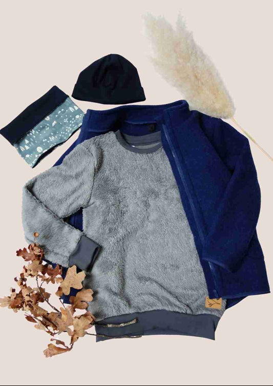 Wollfleecejacke "Heidekraut" aus 100% Merinowolle, dunkelblau