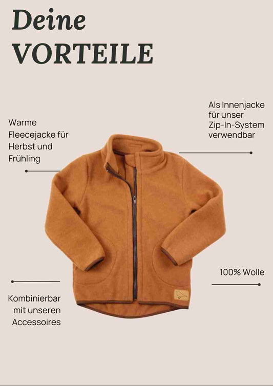 Wollfleecejacke "Heidekraut" aus 100% Merinowolle, zimt