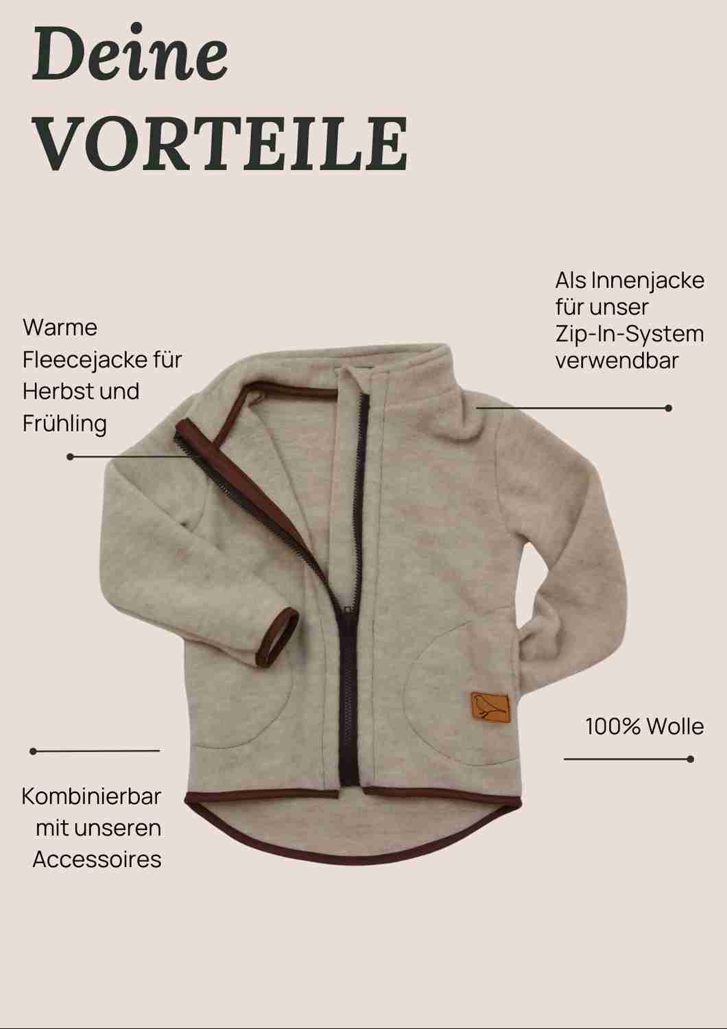 Wollfleecejacke "Heidekraut" aus 100% Merinowolle, perlgrau