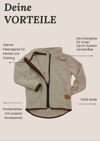 Wollfleecejacke "Heidekraut" aus 100% Merinowolle, perlgrau