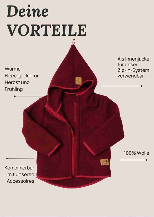 Wollfleecejacke "Heidekraut" aus 100% Merinowolle, rot