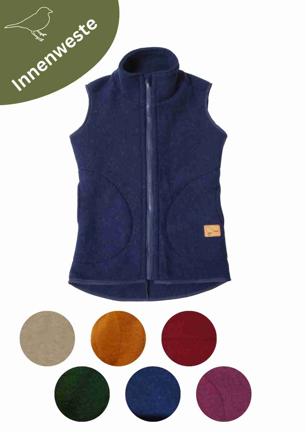 Zip-In Wollfleeceweste Herren "Springkraut" aus 100% Merinowolle, versch Farben