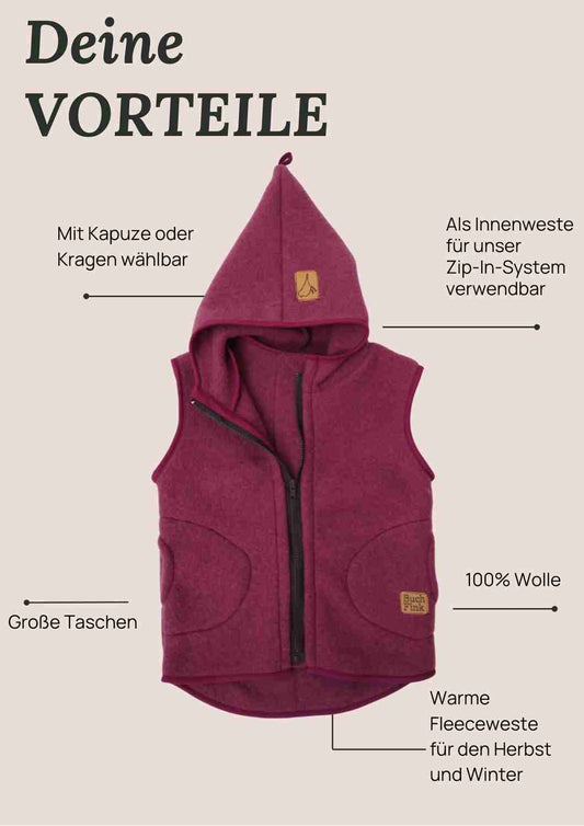 Wollfleeceweste "Springkraut" aus 100% Merinowolle, beere