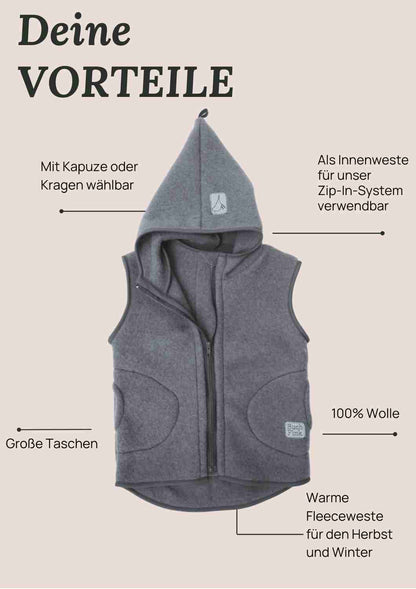 Wollfleeceweste "Springkraut" aus 100% Merinowolle, rot