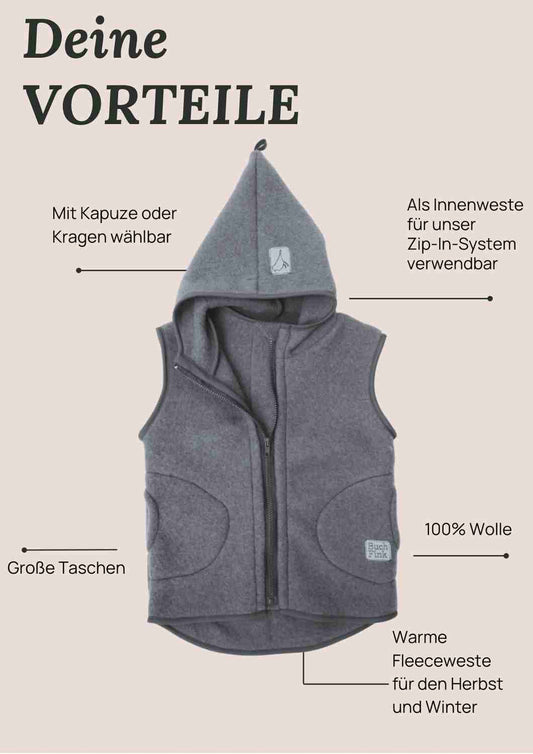 Wollfleeceweste "Springkraut" aus 100% Merinowolle, rot