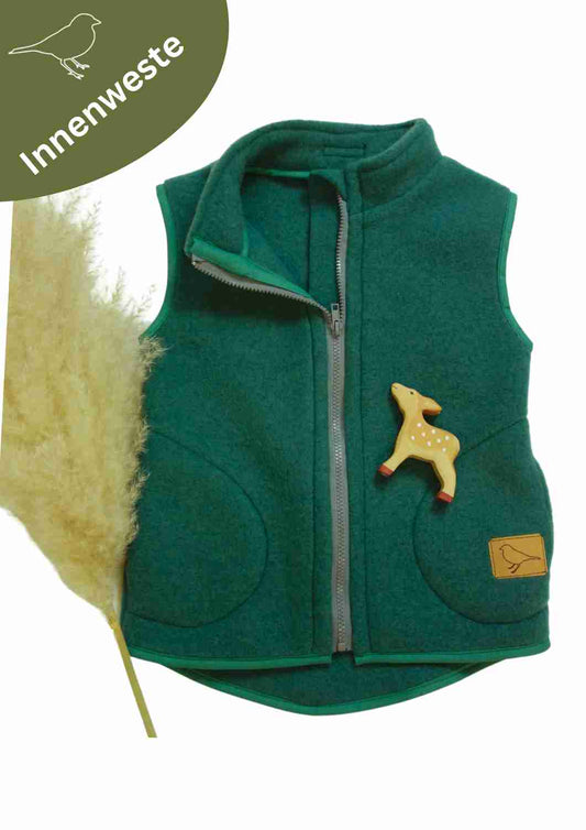 Wollfleeceweste "Springkraut" aus 100% Merinowolle, tannengrün