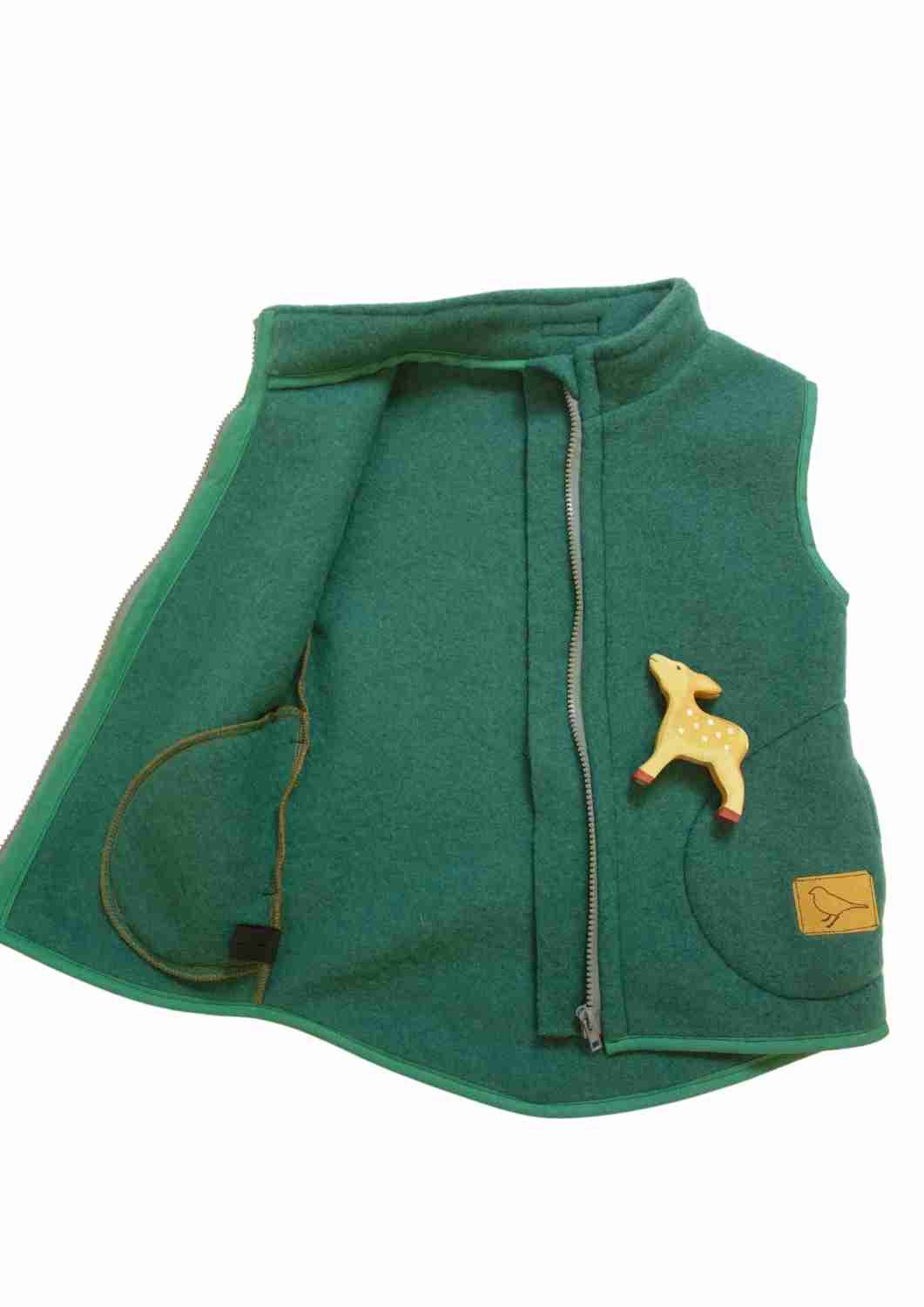 Wollfleeceweste "Springkraut" aus 100% Merinowolle, tannengrün