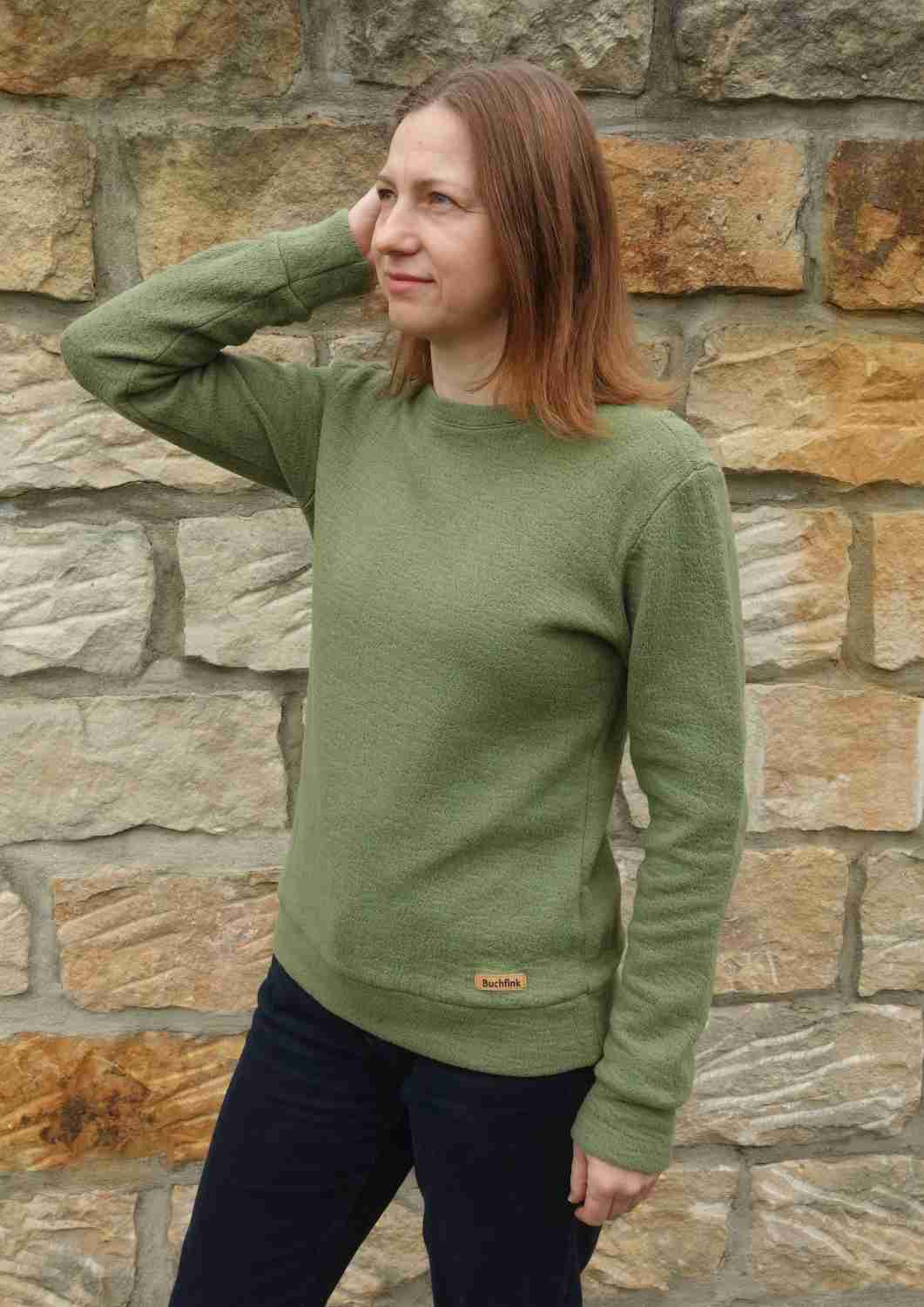 Strickpullover für Damen, mit Wollanteil und Jacquard-Muster, farngrün