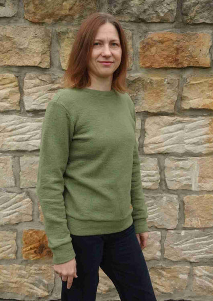 Strickpullover für Damen, mit Wollanteil und Jacquard-Muster, farngrün