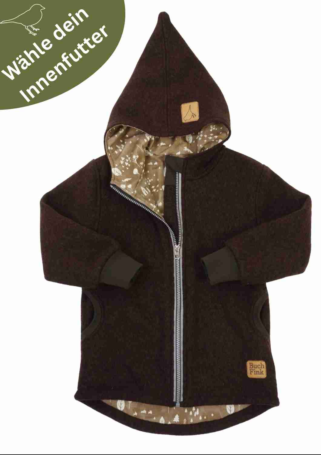 Wollwalk Jacke gefüttert mit Jersey, dunkelbraun