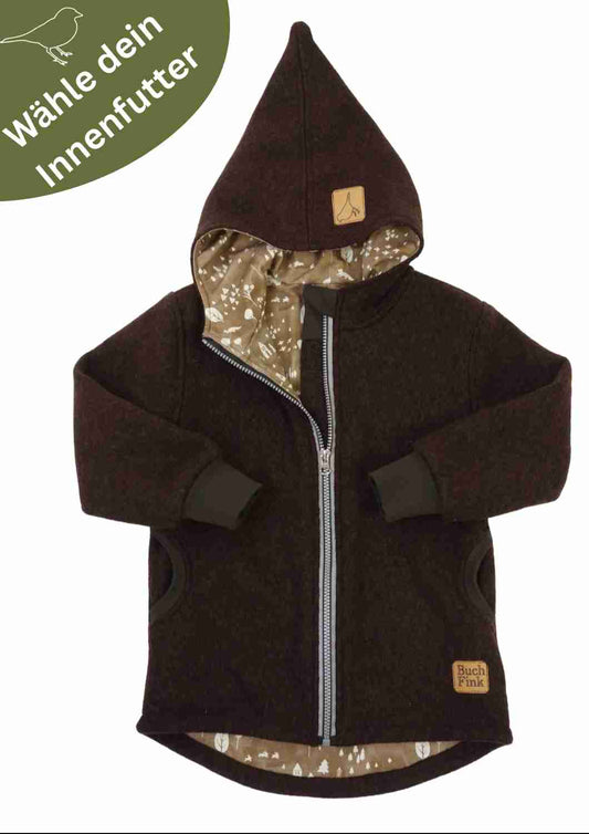 Wollwalk Jacke gefüttert mit Jersey, dunkelbraun