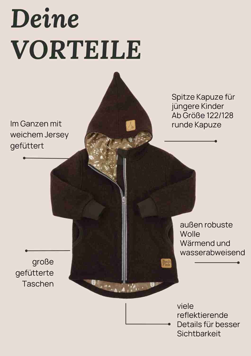 Wollwalk Jacke gefüttert mit Jersey, dunkelbraun