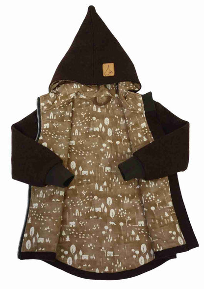 Wollwalk Jacke gefüttert mit Jersey, dunkelbraun