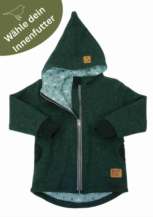 Wollwalk Jacke gefüttert mit Jersey, dunkelgrün