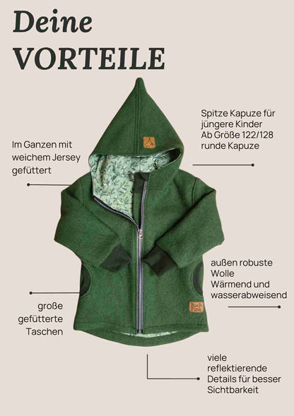 Wollwalk Jacke gefüttert mit Jersey, olivgrün