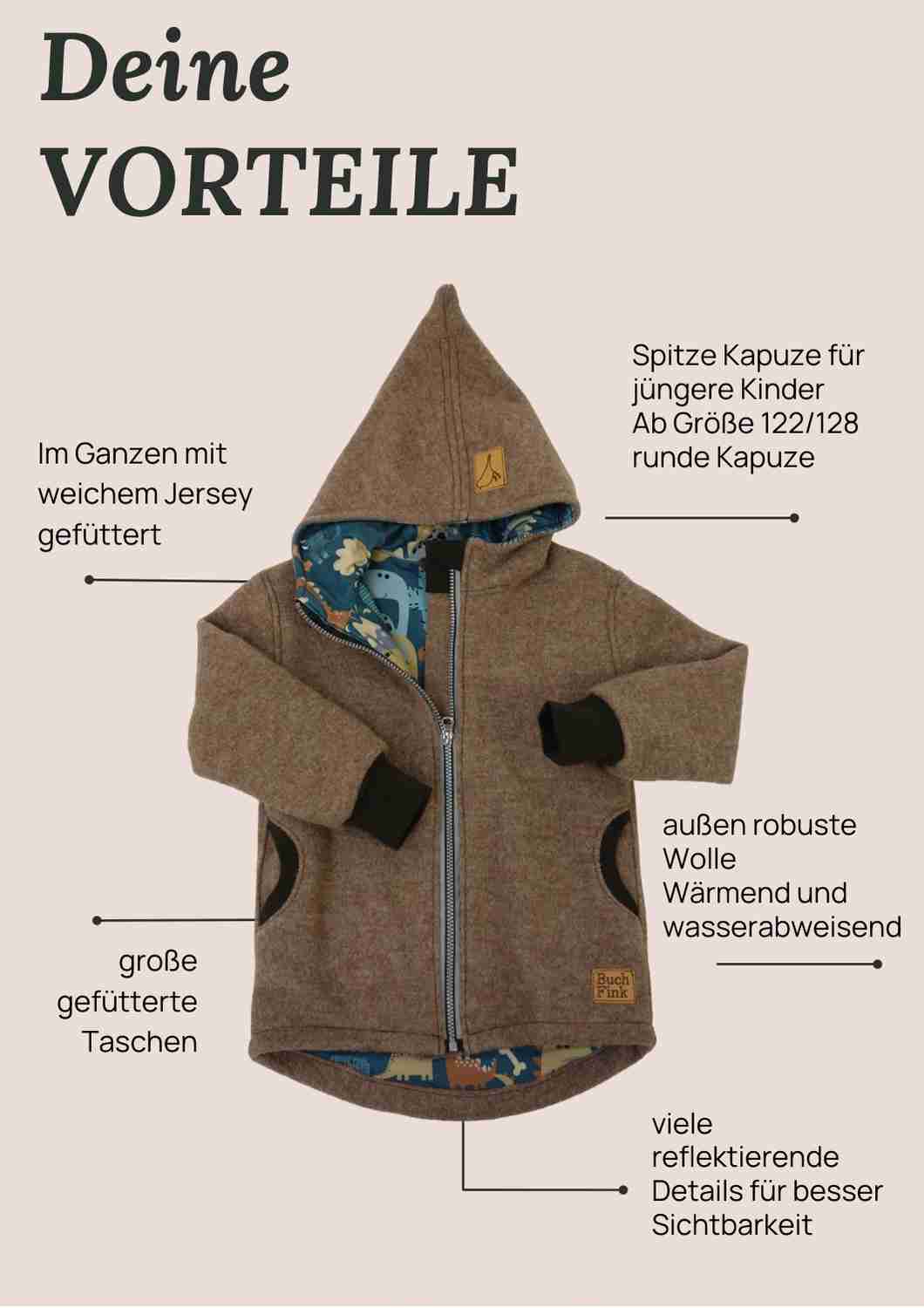Wollwalk Jacke gefüttert mit Jersey, hellbraun
