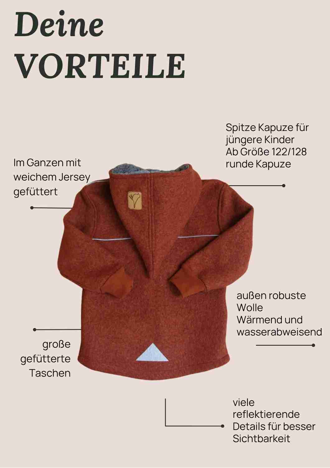 Wollwalk Jacke gefüttert mit Jersey, kupfer
