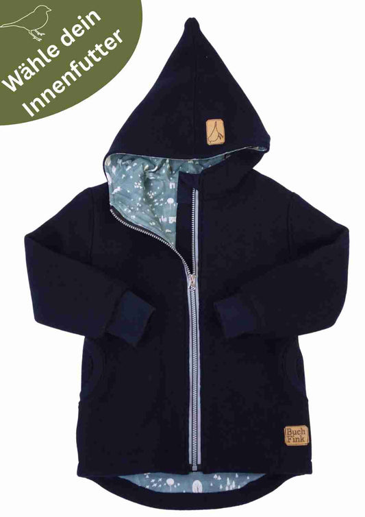 Bio Wollwalk Jacke gefüttert mit Jersey, marine