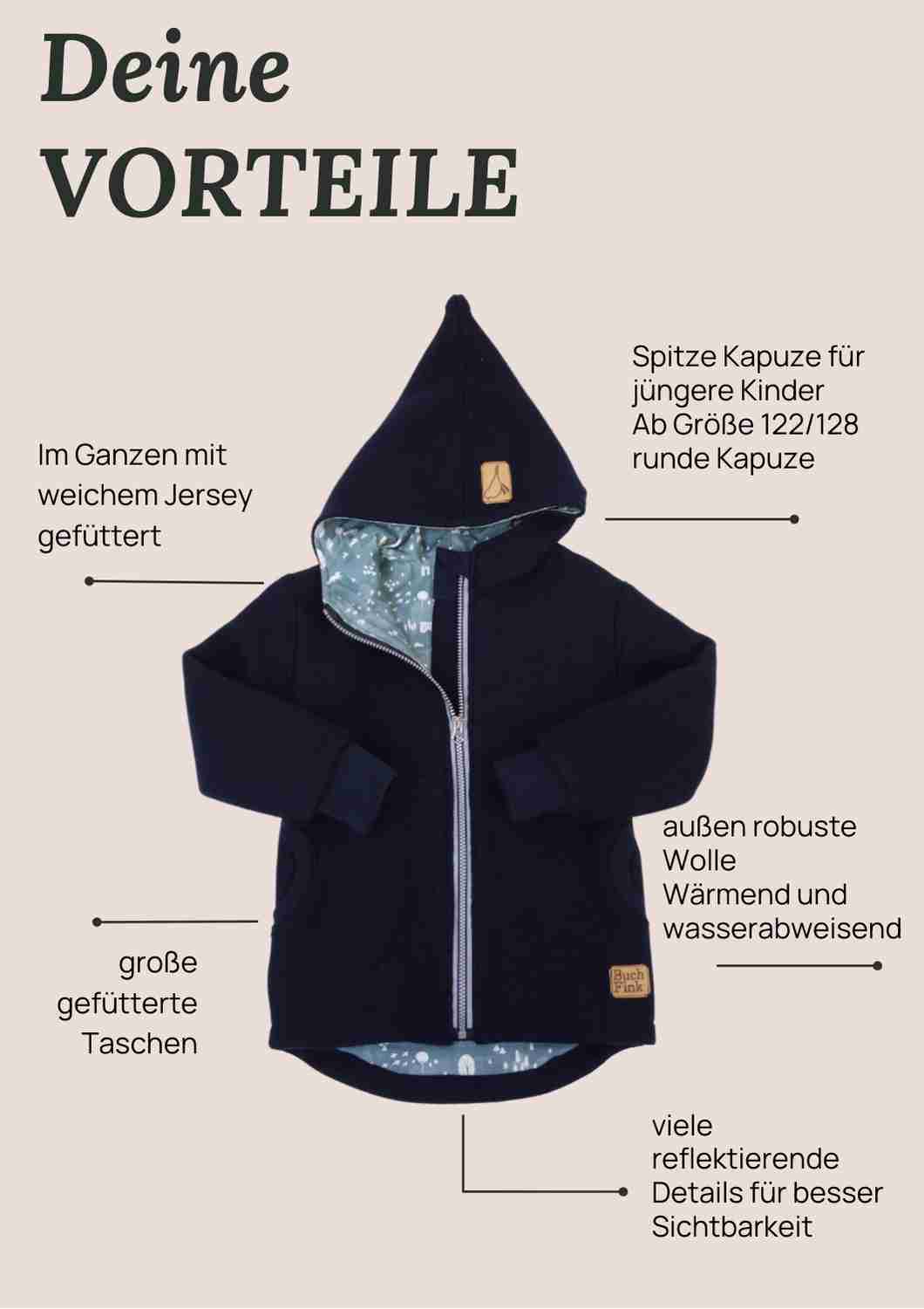 Bio Wollwalk Jacke gefüttert mit Jersey, marine