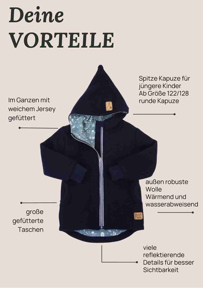Bio Wollwalk Jacke gefüttert mit Jersey, marine