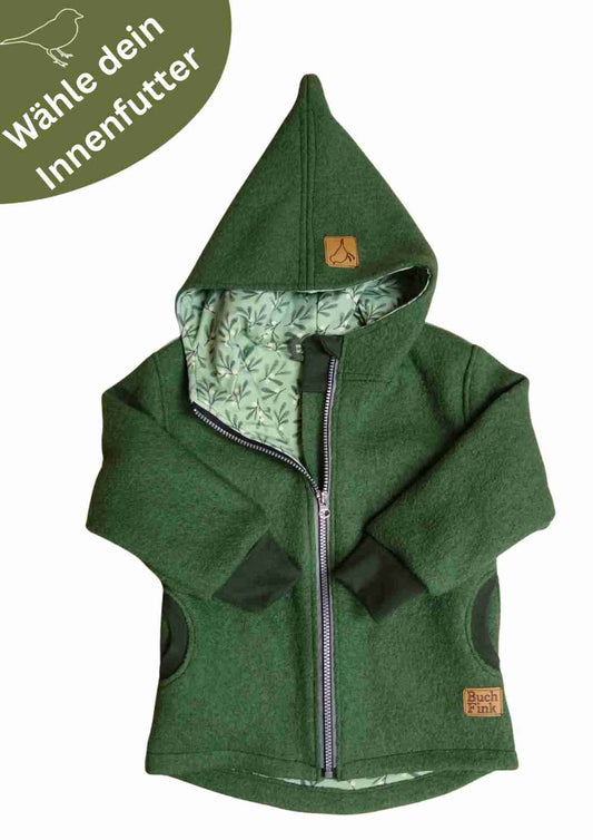 Wollwalk Jacke gefüttert mit Jersey, olivgrün
