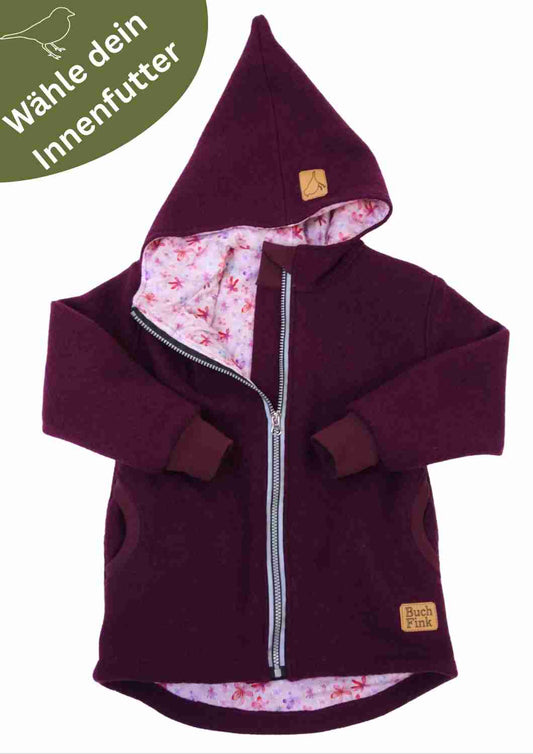 Wollwalk Jacke gefüttert mit Jersey, pflaume