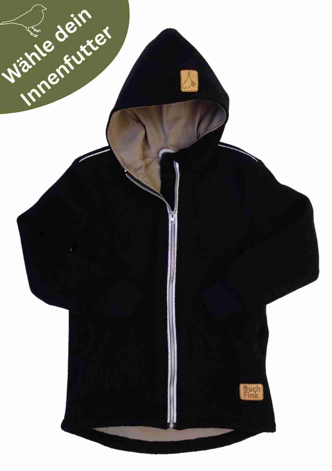 Wollwalk Jacke gefüttert mit Jersey, schwarz