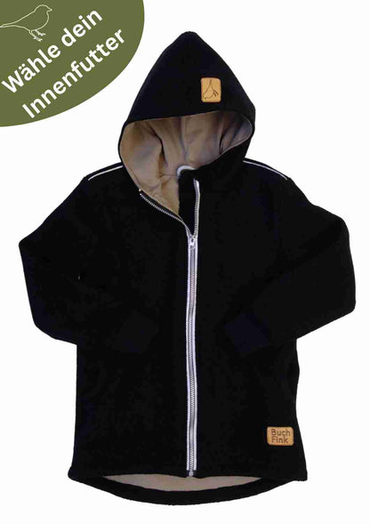 Wollwalk Jacke gefüttert mit Jersey, schwarz