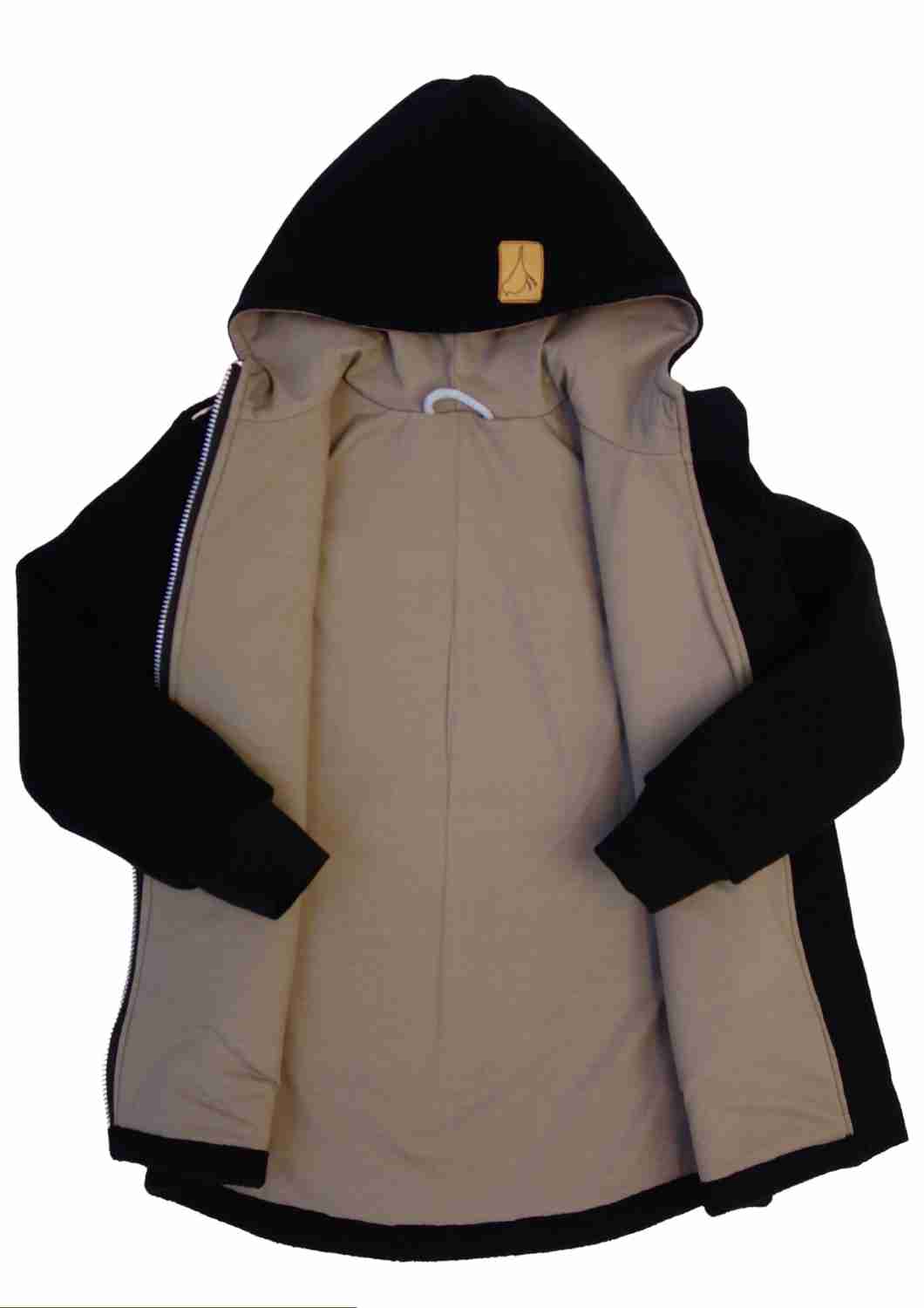 Wollwalk Jacke gefüttert mit Jersey, schwarz