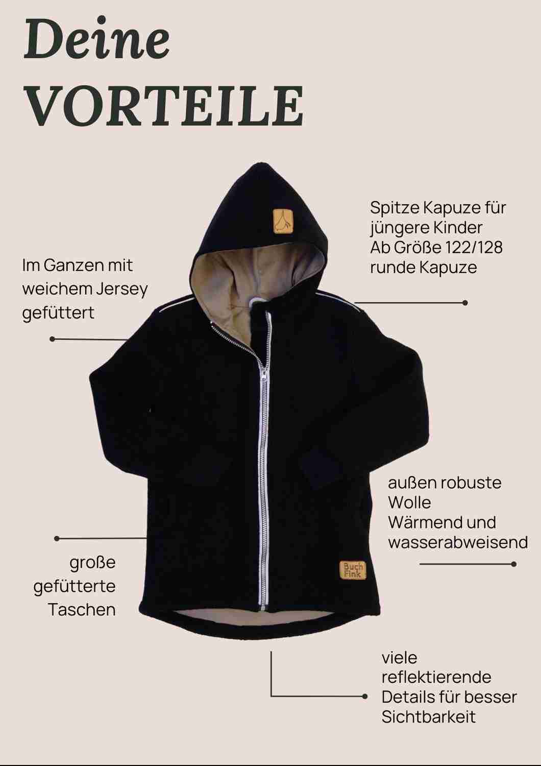 Wollwalk Jacke gefüttert mit Jersey, schwarz