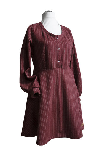 Flanellkleid mit weiten Ärmeln "Cosmea", weinrot gestreift