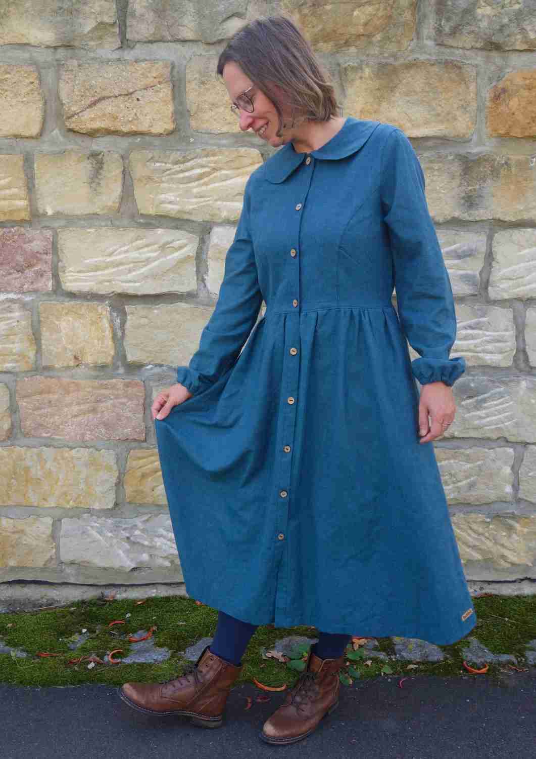 Flanellkleid mit Bubikragen und Knopfleiste "Rose", lange Ärmel