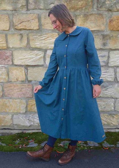 Flanellkleid mit Bubikragen und Knopfleiste "Rose", lange Ärmel