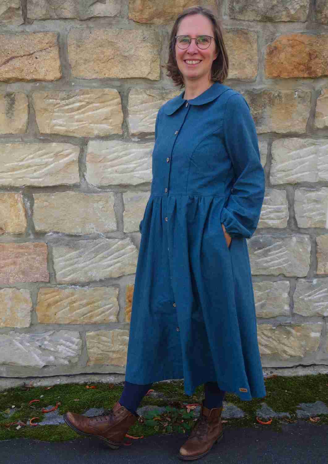 Flanellkleid mit Bubikragen und Knopfleiste "Rose", lange Ärmel