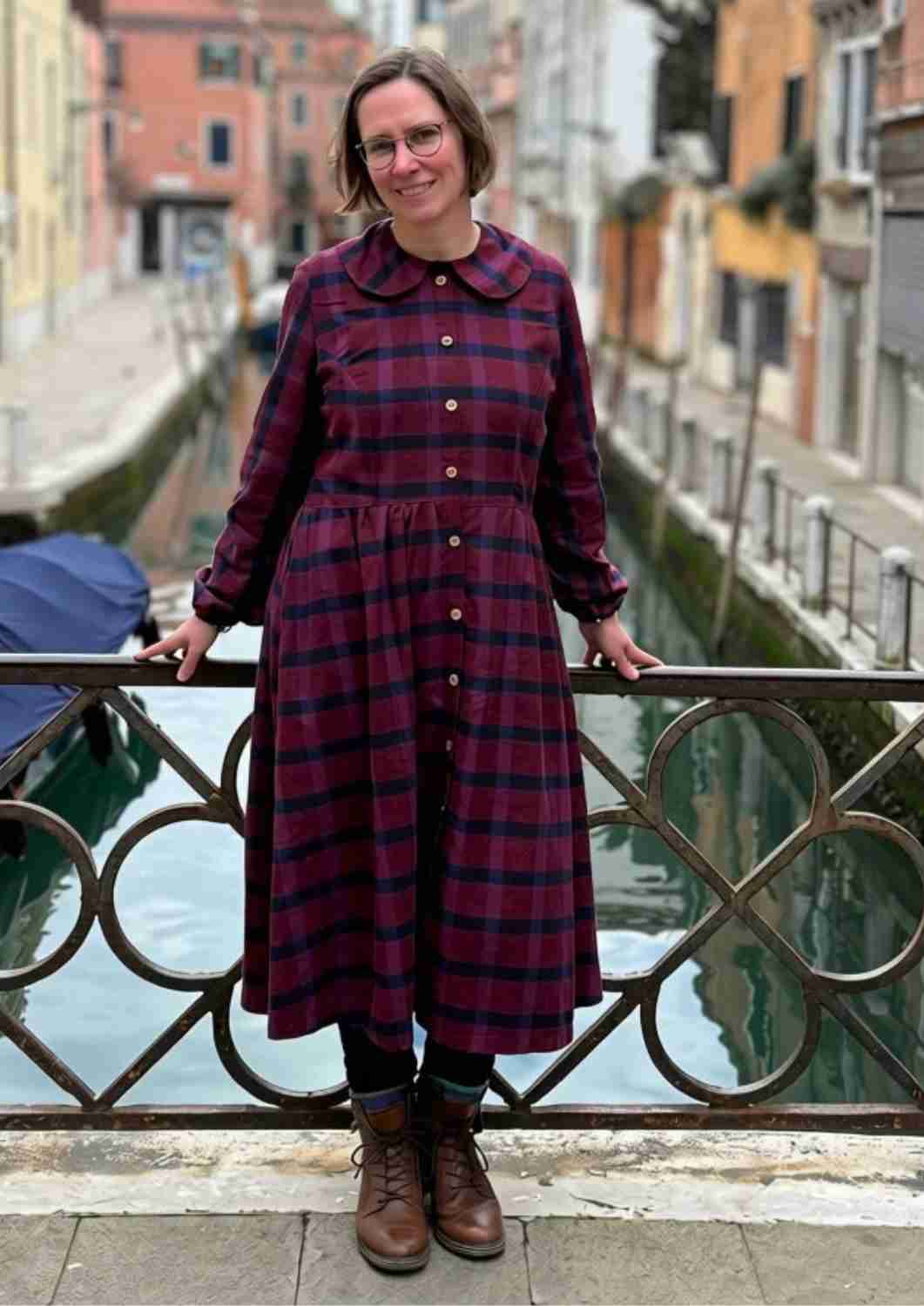 Flanellkleid mit Bubikragen und Knopfleiste "Rose", lange Ärmel