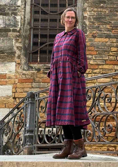 Flanellkleid mit Bubikragen und Knopfleiste "Rose", lange Ärmel