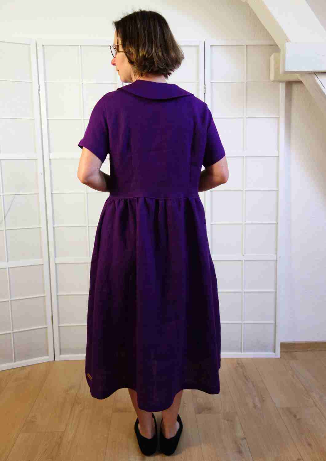 Leinenkleid mit Bubikragen und Knopfleiste "Rose", kurze Ärmel