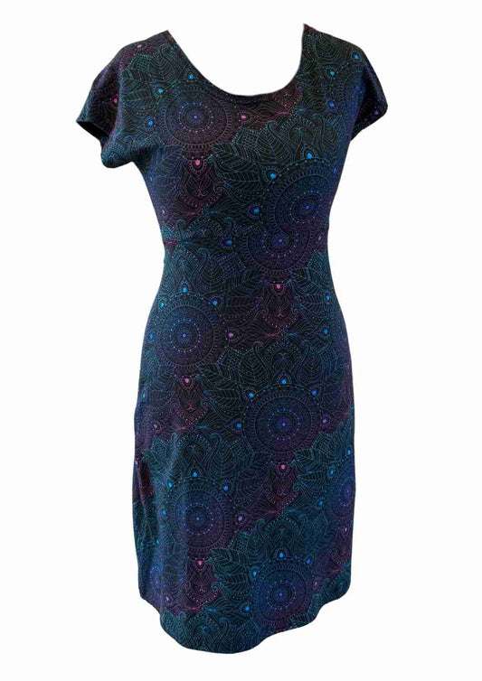 versandbereit: Jerseykleid aus Baumwolle für Damen "Lilie", knielang, Mandalas, S