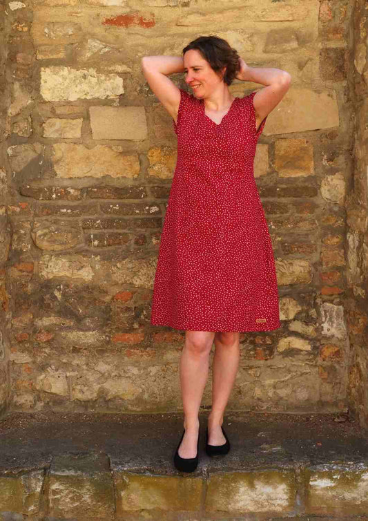 versandbereit: Jerseykleid aus Baumwolle für Damen "Lilie", rot, S, M, L
