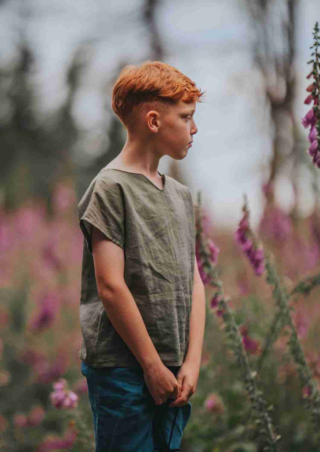 Leinenshirt für Kinder "Thymian", kurzarm