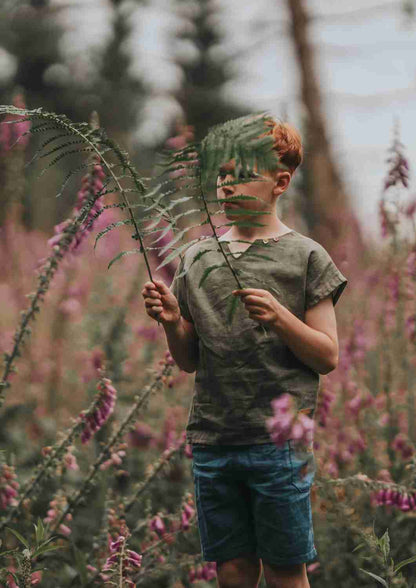 Leinenshirt für Kinder "Thymian", kurzarm