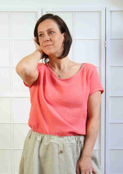 Bluse aus Musselin mit kurzen Ärmeln "Majoran", für Damen